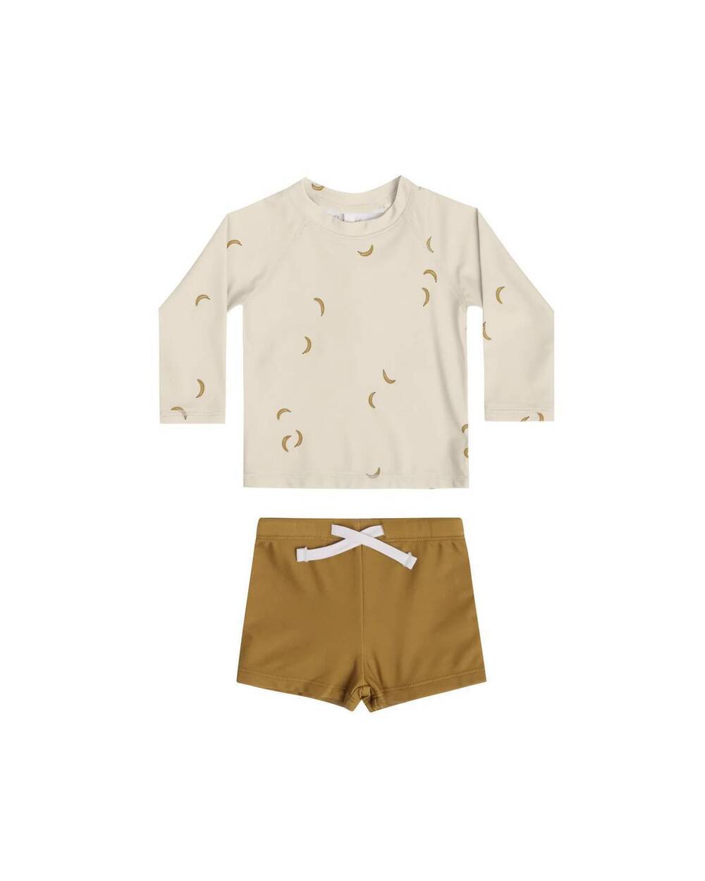 NEW RYLEE + CRU boys bananas rash guard set in beige